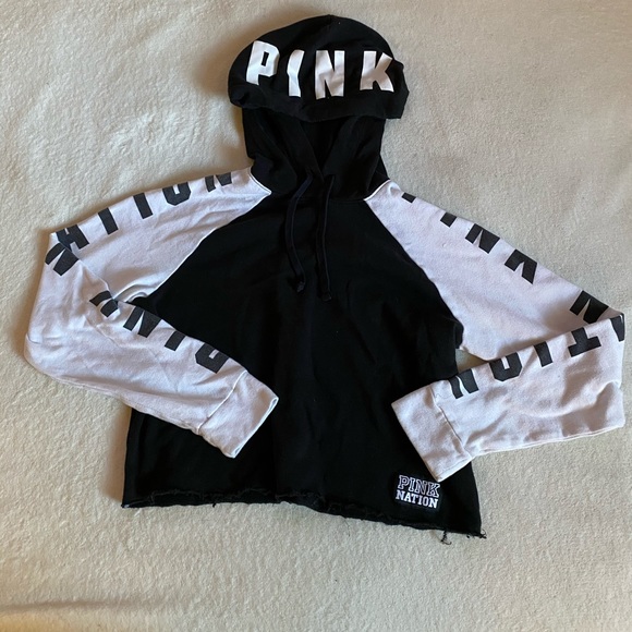 PINK Victoria's Secret Tops - Pink cropped hoodie  XS  black white